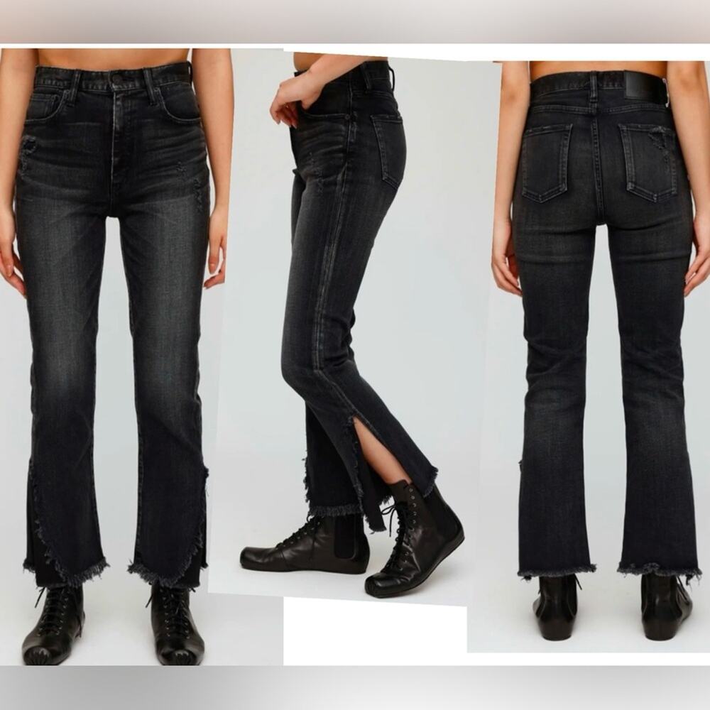 Moussy Vintage Alhambra Flare Jeans Split Hem High Rise Japanese Denim Size 24